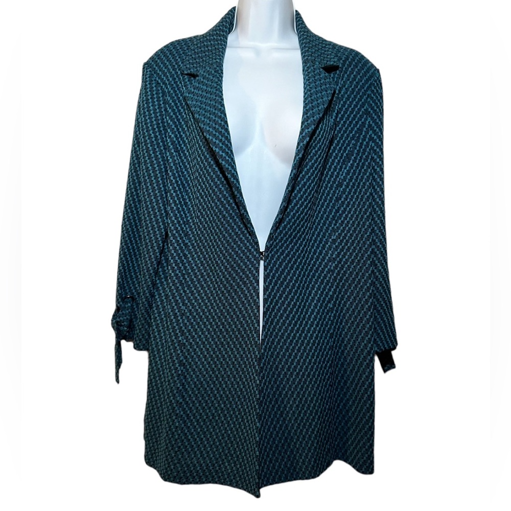 Misook Women’s Galactic Teal & Black Tie Cuff Tailored Knit Jacket- Size Large